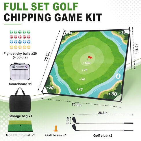 71"×71" Golf Chipping Game Outdoor Indoor, Double Sided Golf Chipping Practice Set with Hitting Mat, Golf Club, Sticky Ball,Scoreboard in Saudi Arabia