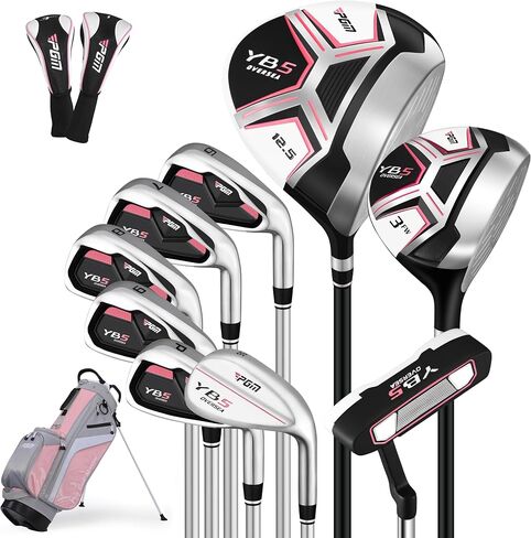 PGM 12/15 Pieces Women's Complete Golf Club Set – Full Set with 460cc Driver, Fairway Wood, Hybrid, Irons, Putter, Golf Stand Bag - Golf Clubs Women Right Handed in Kuwait