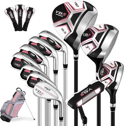 PGM 12/15 Pieces Women's Complete Golf Club Set – Full Set with 460cc Driver, Fairway Wood, Hybrid, Irons, Putter, Golf Stand Bag - Golf Clubs Women Right Handed in Kuwait