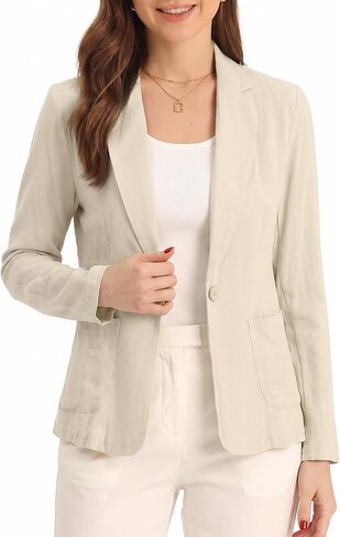 Allegra K Linen Blazer for Women's Notch Lapel One Button Casual Suit Jackets in Saudi Arabia