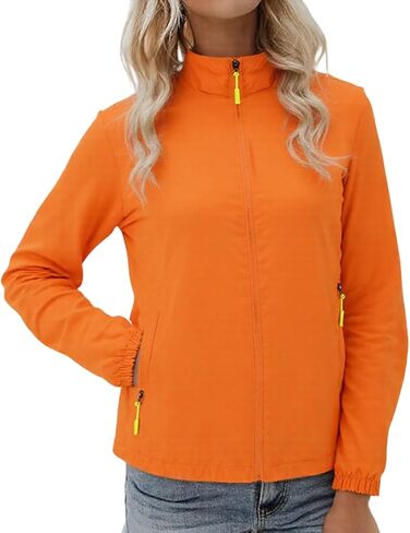 Women's Softshell Jacket Water Resistant Full Zip Windbreaker Lightweight Plus Size Coat with Stand Collar and Zip Pockets in Kuwait