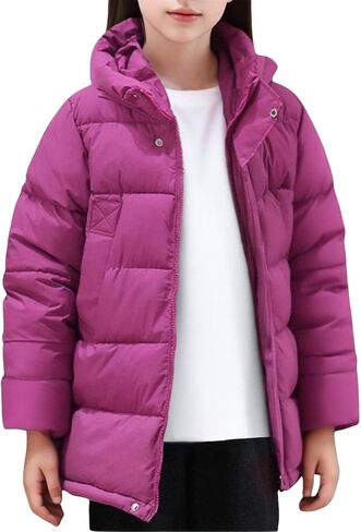 Winter Jackets for Girls Quilted Puffer Hooded Jacket Kids Lightweight Down Coat Fleece Warm Comfy Parka Outwear in Kuwait