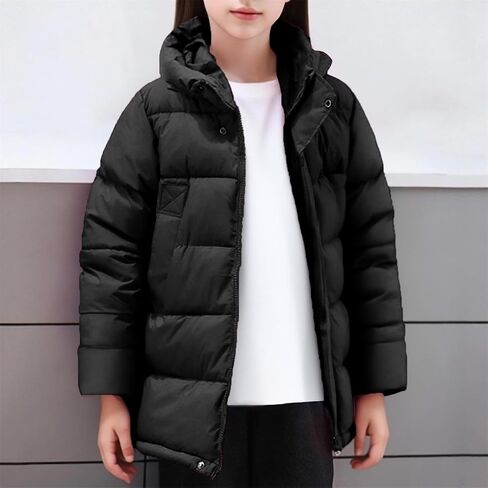 Winter Jackets for Girls Quilted Puffer Hooded Jacket Kids Lightweight Down Coat Fleece Warm Comfy Parka Outwear in Kuwait