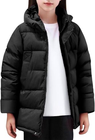 Winter Jackets for Girls Quilted Puffer Hooded Jacket Kids Lightweight Down Coat Fleece Warm Comfy Parka Outwear in Kuwait