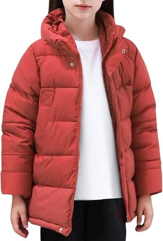 Winter Jackets for Girls Quilted Puffer Hooded Jacket Kids Lightweight Down Coat Fleece Warm Comfy Parka Outwear in Kuwait