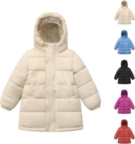 Winter Jackets for Girls Quilted Puffer Hooded Jacket Kids Lightweight Down Coat Fleece Warm Comfy Parka Outwear in Kuwait