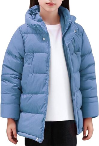 Winter Jackets for Girls Quilted Puffer Hooded Jacket Kids Lightweight Down Coat Fleece Warm Comfy Parka Outwear in Kuwait