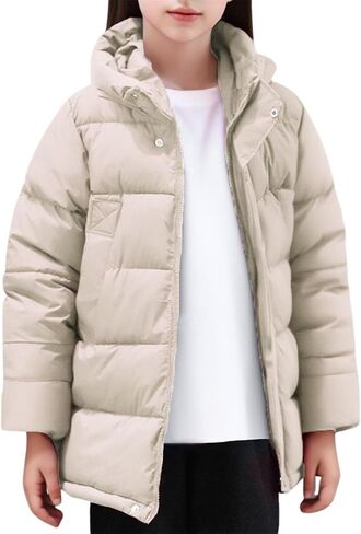 Winter Jackets for Girls Quilted Puffer Hooded Jacket Kids Lightweight Down Coat Fleece Warm Comfy Parka Outwear in Kuwait