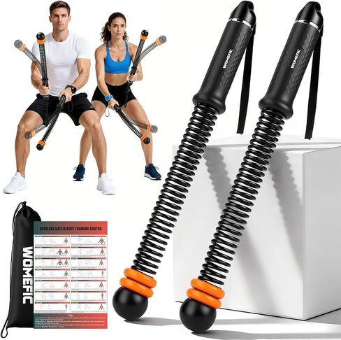 Weighted Ropeless Battle Ropes Adjustable Weight - Portable Cordless Battle Ropes for Home Gym with Poster - Strength Building, HIIT and Low-Impact Aerobic Training for Men & Women (Black) in Saudi Arabia