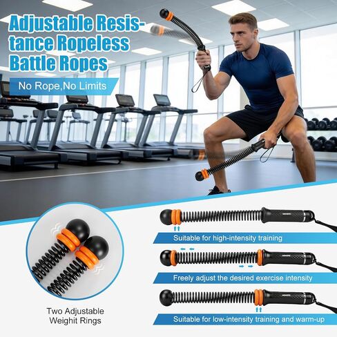 Weighted Ropeless Battle Ropes Adjustable Weight - Portable Cordless Battle Ropes for Home Gym with Poster - Strength Building, HIIT and Low-Impact Aerobic Training for Men & Women (Black) in Saudi Arabia