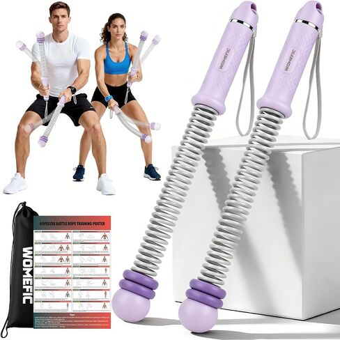 Weighted Ropeless Battle Ropes Adjustable Weight - Portable Cordless Battle Ropes for Home Gym with Poster - Strength Building, HIIT and Low-Impact Aerobic Training for Men & Women (Black) in Kuwait