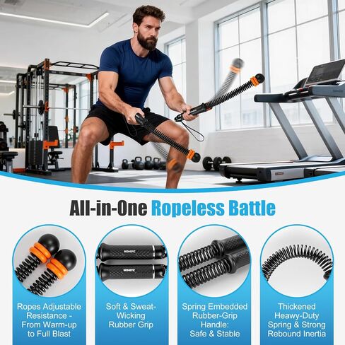 Weighted Ropeless Battle Ropes Adjustable Weight - Portable Cordless Battle Ropes for Home Gym with Poster - Strength Building, HIIT and Low-Impact Aerobic Training for Men & Women (Black) in Saudi Arabia