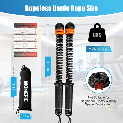 Weighted Ropeless Battle Ropes Adjustable Weight - Portable Cordless Battle Ropes for Home Gym with Poster - Strength Building, HIIT and Low-Impact Aerobic Training for Men & Women (Black) in Saudi Arabia