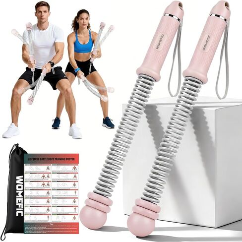 Weighted Ropeless Battle Ropes Adjustable Weight - Portable Cordless Battle Ropes for Home Gym with Poster - Strength Building, HIIT and Low-Impact Aerobic Training for Men & Women (Black) in Saudi Arabia