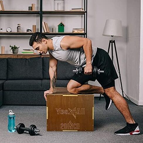 Yes4All Plyo Box، صندوق خشبي 3 في 1 للقفز في صالة الألعاب الرياضية المنزلية، والطعنات، والقرفصاء، والانخفاضات in Kuwait