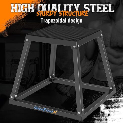 GanFindX Plyometric Jump Box Set, 12/18/24 Inch Steel Plyo Box, Heavy Duty Plyometric Platform with Anti-Slip Surface for Home Gym Training, Step-Up, Agility and Strength Conditioning in Kuwait