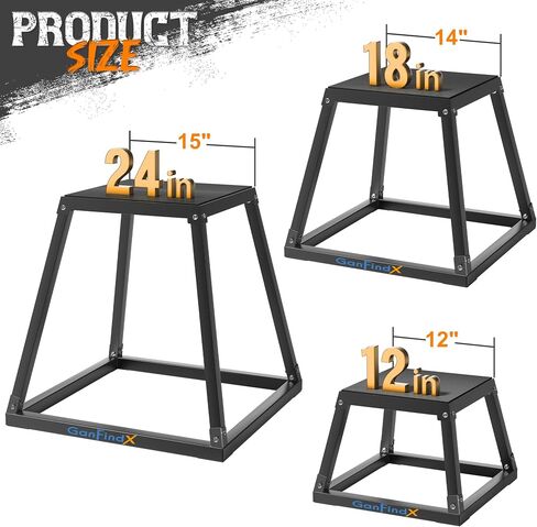GanFindX Plyometric Jump Box Set, 12/18/24 Inch Steel Plyo Box, Heavy Duty Plyometric Platform with Anti-Slip Surface for Home Gym Training, Step-Up, Agility and Strength Conditioning in Kuwait