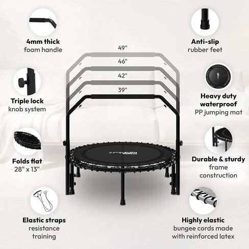 JUMPZYLLA Mini Rebounder Trampoline للبالغين، ترامبولين للياقة البدنية مع بار in Kuwait