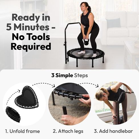JUMPZYLLA Mini Rebounder Trampoline للبالغين، ترامبولين للياقة البدنية مع بار in Kuwait