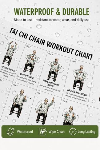 VLFFY Tai Chi Chair Workout Chart-30 Day Chair Tai Chi Exercise for Seniors & Beginners Canvas Wall Art for Home Gym Living Room Bedroom 18 * 12in in Kuwait
