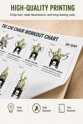 VLFFY Tai Chi Chair Workout Chart-30 Day Chair Tai Chi Exercise for Seniors & Beginners Canvas Wall Art for Home Gym Living Room Bedroom 18 * 12in in Kuwait