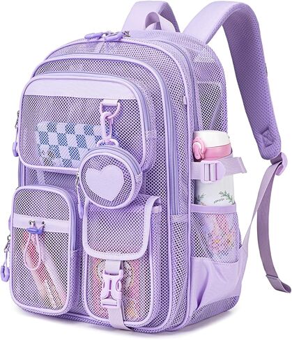 Mesh Backpack for School, Heavy Duty Large Capacity Bookbag, Breathable See Through Clear Beach Bag with Detachable Coin Purse for Kids, Girls, Boys, Net Backpack for Sport Gym Travel Pool in Kuwait