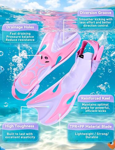 Kids Swim Fins, Adjustable Snorkel Fins Travel Size Flippers for Swimming Snorkeling Diving for Children Youth Ages 6-14 in Kuwait