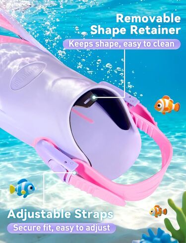 Kids Swim Fins, Adjustable Snorkel Fins Travel Size Flippers for Swimming Snorkeling Diving for Children Youth Ages 6-14 in Kuwait