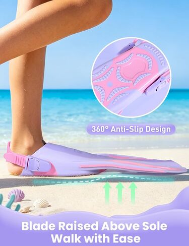 Kids Swim Fins, Adjustable Snorkel Fins Travel Size Flippers for Swimming Snorkeling Diving for Children Youth Ages 6-14 in Kuwait