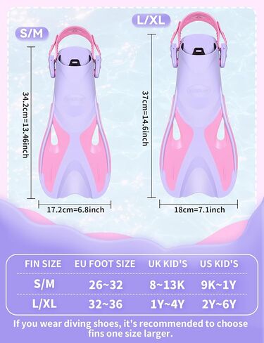 Kids Swim Fins, Adjustable Snorkel Fins Travel Size Flippers for Swimming Snorkeling Diving for Children Youth Ages 6-14 in Kuwait