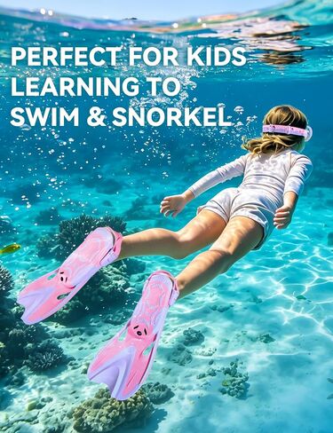 Kids Swim Fins, Adjustable Snorkel Fins Travel Size Flippers for Swimming Snorkeling Diving for Children Youth Ages 6-14 in Kuwait