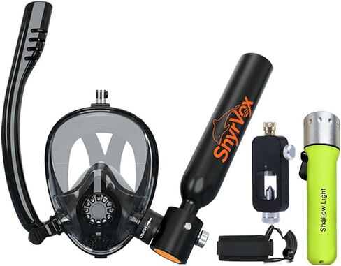 Portable Lung Tank, Mini Scuba Diving Tank with Full Face Mask,0.5L 3000 PSI Underwater Breathing Device,6-10 Mins for Snorkeling,Complete Kit with Adapter and Air Pump in Kuwait