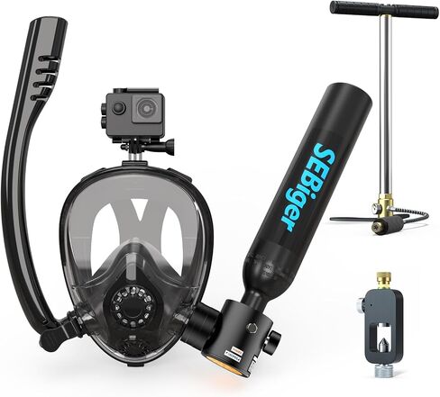 0.5L Mini Scuba Tank with Full-Face Snorkel Mask for Supports Underwater Breathing, Dot-Certified with Mini Tank Ideal for Snorkeling in Kuwait