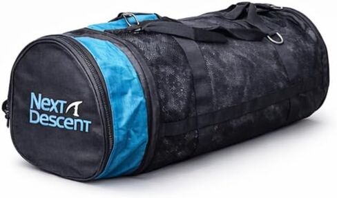 Extra Large Mesh Duffel Bag for Scuba Diving, Snorkeling, Swimming, Beach, Black and Turquoise, 32x16x16 Inches, Collapsible with Shoulder Strap in Kuwait
