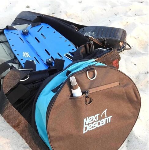 Extra Large Mesh Duffel Bag for Scuba Diving, Snorkeling, Swimming, Beach, Black and Turquoise, 32x16x16 Inches, Collapsible with Shoulder Strap in Kuwait