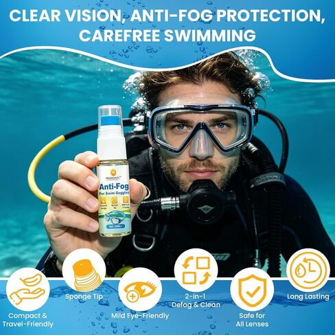 Anti-Fog for Swim Goggles, Clear Vision Mask Defogger, 2+ Hour Fog-Free Protection, Safe Formula with Sponge Applicator, for Snorkel, Diving & Ski Masks (20 ml) in Kuwait