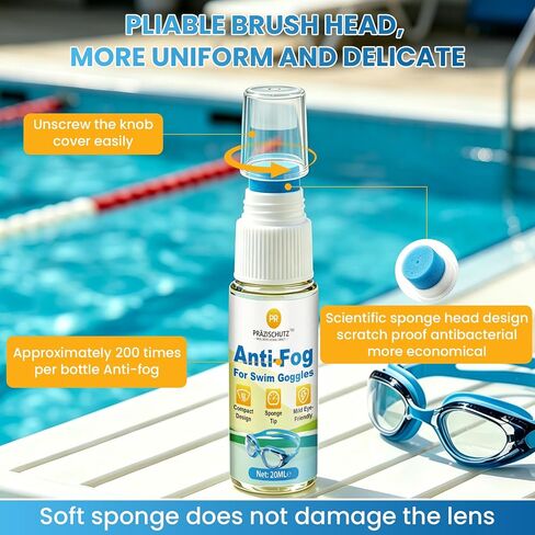 Anti-Fog for Swim Goggles, Clear Vision Mask Defogger, 2+ Hour Fog-Free Protection, Safe Formula with Sponge Applicator, for Snorkel, Diving & Ski Masks (20 ml) in Kuwait
