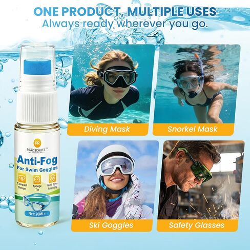 Anti-Fog for Swim Goggles, Clear Vision Mask Defogger, 2+ Hour Fog-Free Protection, Safe Formula with Sponge Applicator, for Snorkel, Diving & Ski Masks (20 ml) in Kuwait