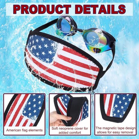 Sabary 4 Pcs July of 4th Dive Scuba Mask Strap Covers 250th Anniversary Patriotic Red White Blue Neoprene Mask Strap Soft Snorkel Sleeves with USA Flag Independence Day Summer Swimming for Diving Pool in Kuwait