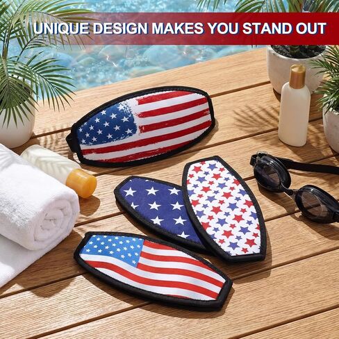 Sabary 4 Pcs July of 4th Dive Scuba Mask Strap Covers 250th Anniversary Patriotic Red White Blue Neoprene Mask Strap Soft Snorkel Sleeves with USA Flag Independence Day Summer Swimming for Diving Pool in Kuwait