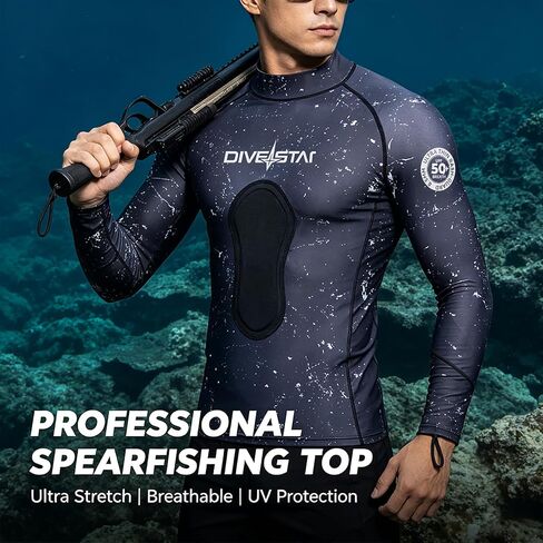 Black Camouflage Rash Guard Top/Pants for Men, Split UV Protection Wetsuit Dive Skins for Spearfishing Snorkeling Surfing Scuba Diving Swimming in Kuwait