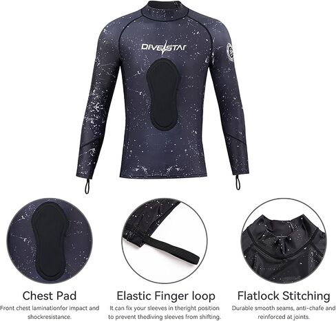 Black Camouflage Rash Guard Top/Pants for Men, Split UV Protection Wetsuit Dive Skins for Spearfishing Snorkeling Surfing Scuba Diving Swimming in Kuwait