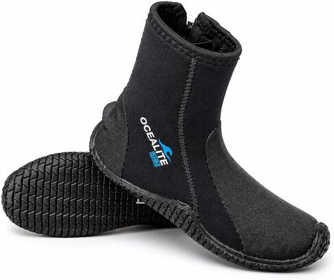 5mm Neoprene Diving Boots Side Zipper with Secure Closure, Vulcanized Anti-Slip Rubber Sole Scuba Snorkeling Wetsuit Booties for Men Women in Kuwait