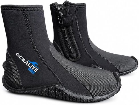 5mm Neoprene Diving Boots Side Zipper with Secure Closure, Vulcanized Anti-Slip Rubber Sole Scuba Snorkeling Wetsuit Booties for Men Women in Kuwait