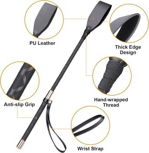18 Inch Riding Crop Horse Whip, Premium PU Leather Equestrian Training Crop with Non-Slip Handle, Durable Double Slapper, Black in Kuwait