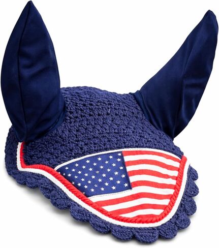 Horse Ear Bonnet USA Flag Breathable Crochet Fly Bonnet with Stretch Lycra Ears Patriotic 4th of July Riding Bonnet for Horses Equestrian Riding Accessory in Kuwait
