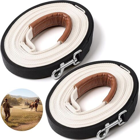 2 Pack Horse Driving Lines, Cotton Web Lunge Line, Solid Brass Trigger Snaps, Reins for Cart Training, Harness, Ground Driving, Horse Work in Kuwait