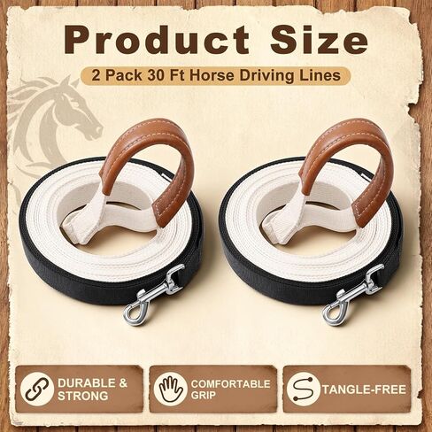 2 Pack Horse Driving Lines, Cotton Web Lunge Line, Solid Brass Trigger Snaps, Reins for Cart Training, Harness, Ground Driving, Horse Work in Kuwait