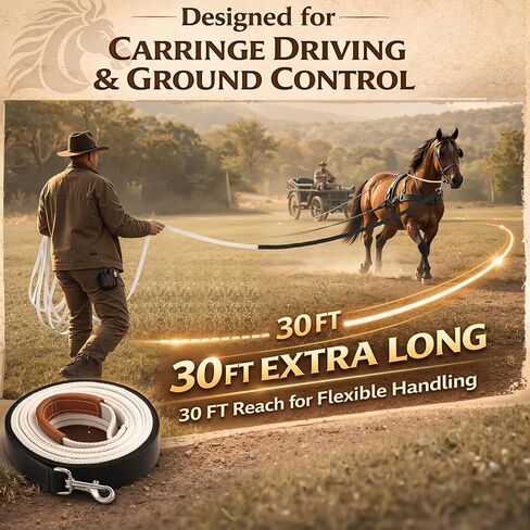 2 Pack Horse Driving Lines, Cotton Web Lunge Line, Solid Brass Trigger Snaps, Reins for Cart Training, Harness, Ground Driving, Horse Work in Kuwait
