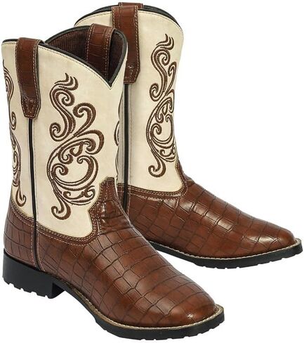 TuffRider Youth Shenandoah Rounded Toe Western Boot- Brown w/Light Pink- 7Y in Kuwait